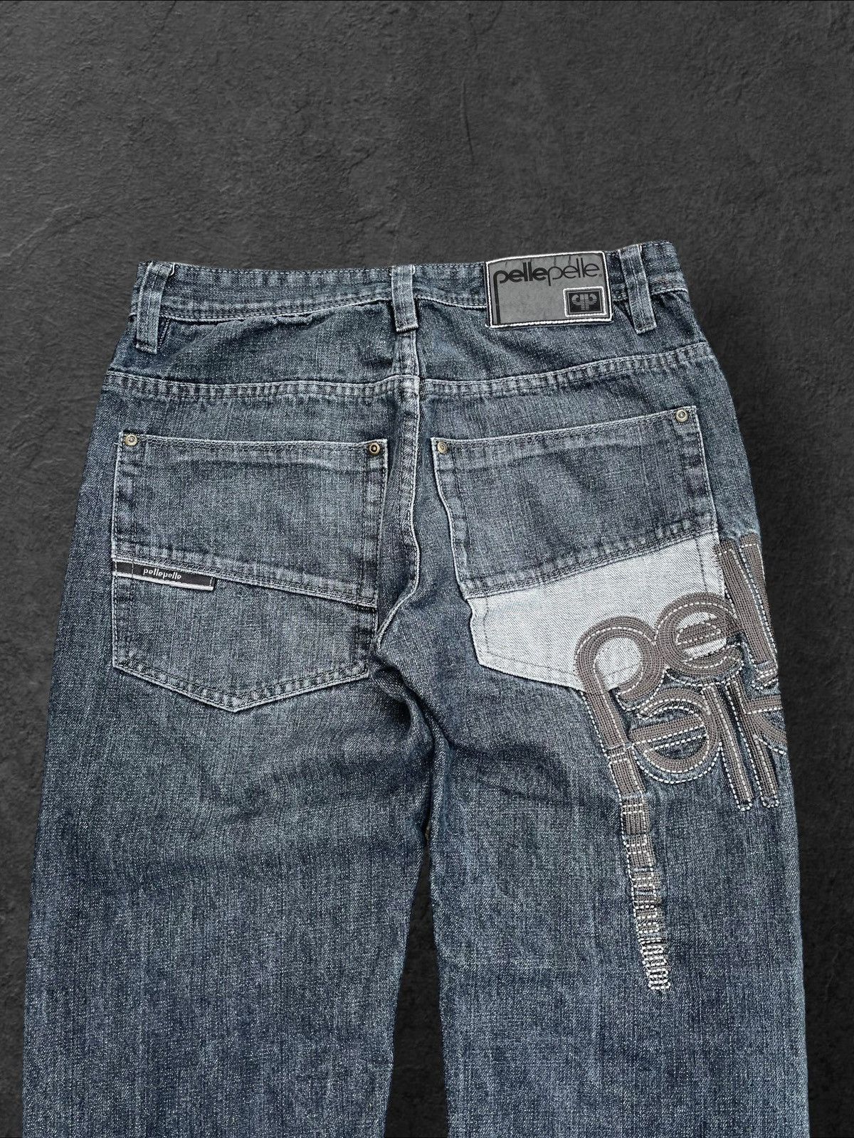 Pelle Pelle × Vintage Vintage Y2K Pelle Pelle SpellOut Denim Pants Skate Rap Jnco Size US 32 / EU 48 - 4 Thumbnail