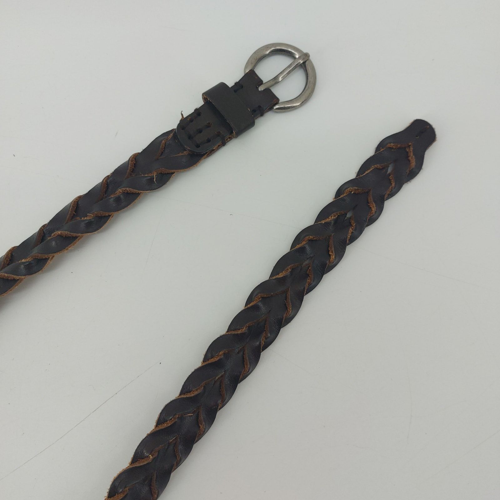 Other Brown Leather Belt Braided Silver Tone Buckle Size M/L Size ONE SIZE - 6 Thumbnail