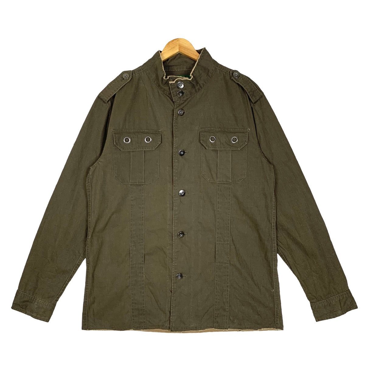image of Vintage Create Barefoot Army Style Button Jacket in Army Green, Men's (Size Medium)