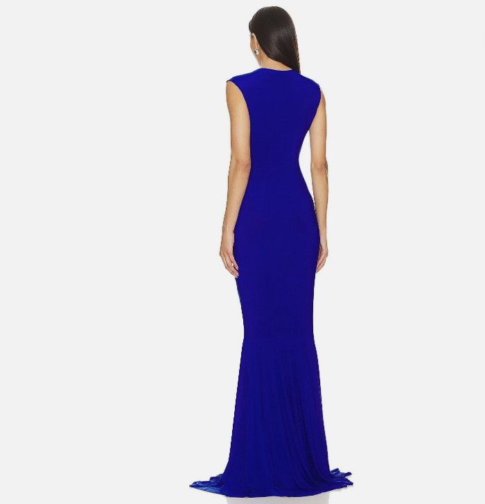 Norma Kamali Norma Kamali Shirred Fishtail Gown Dress Blue ( S/36 ) Size S / US 4 / IT 40 - 3 Thumbnail