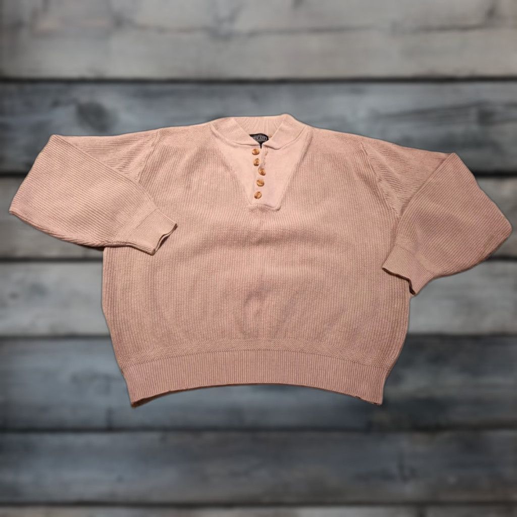 Lands' End VINTAGE Lands' End Henley Sweater Mens Medium Beige 80s Outdoor USA Made Size US M / EU 48-50 / 2 - 1 Thumbnail