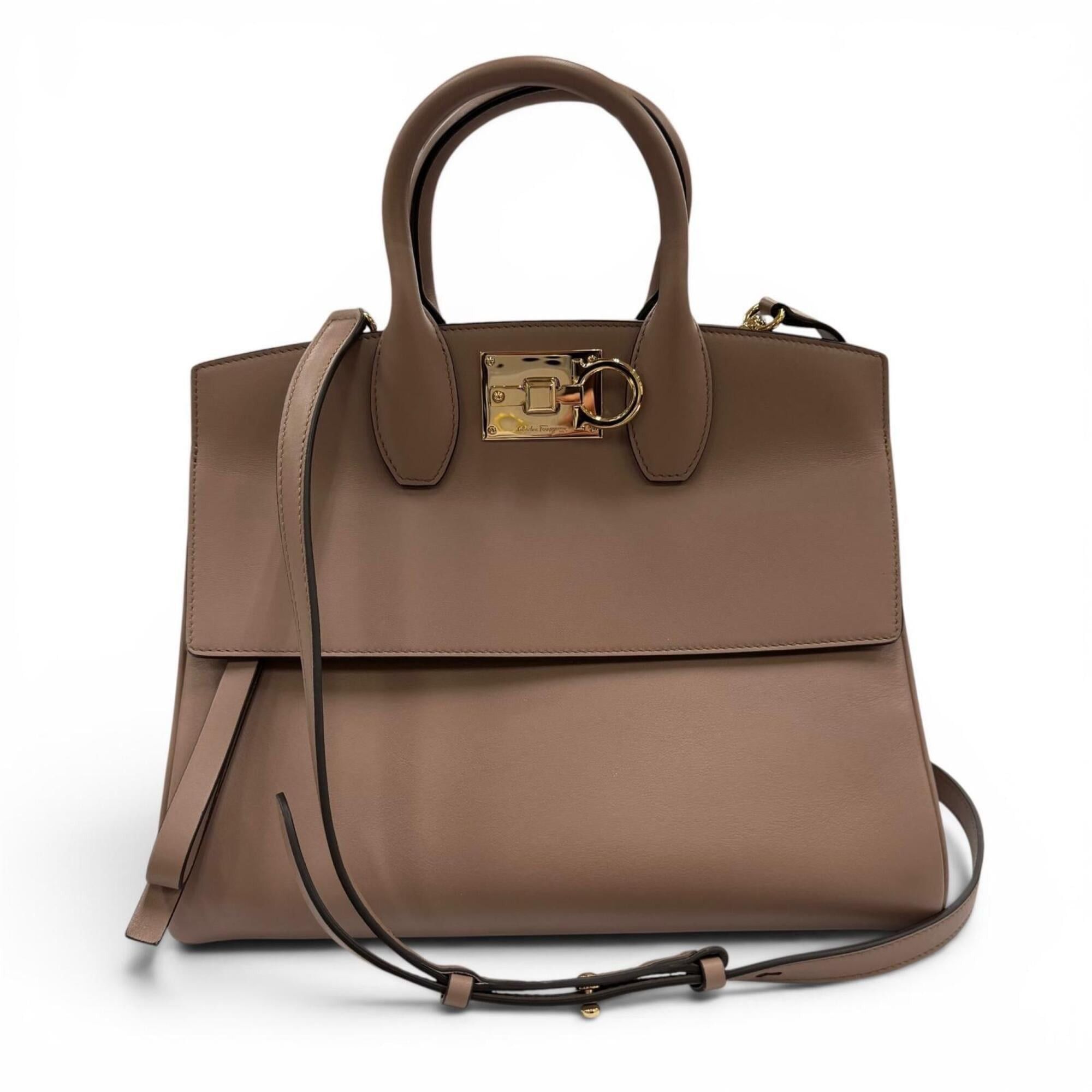 Salvatore Ferragamo Salvatore Ferragamo Studio Gancini Soft Leather 2-Way Shoulder Bag/Handbag, Brown, Made in Italy, Women's, with Dust Bag. Size ONE SIZE - 1 Thumbnail
