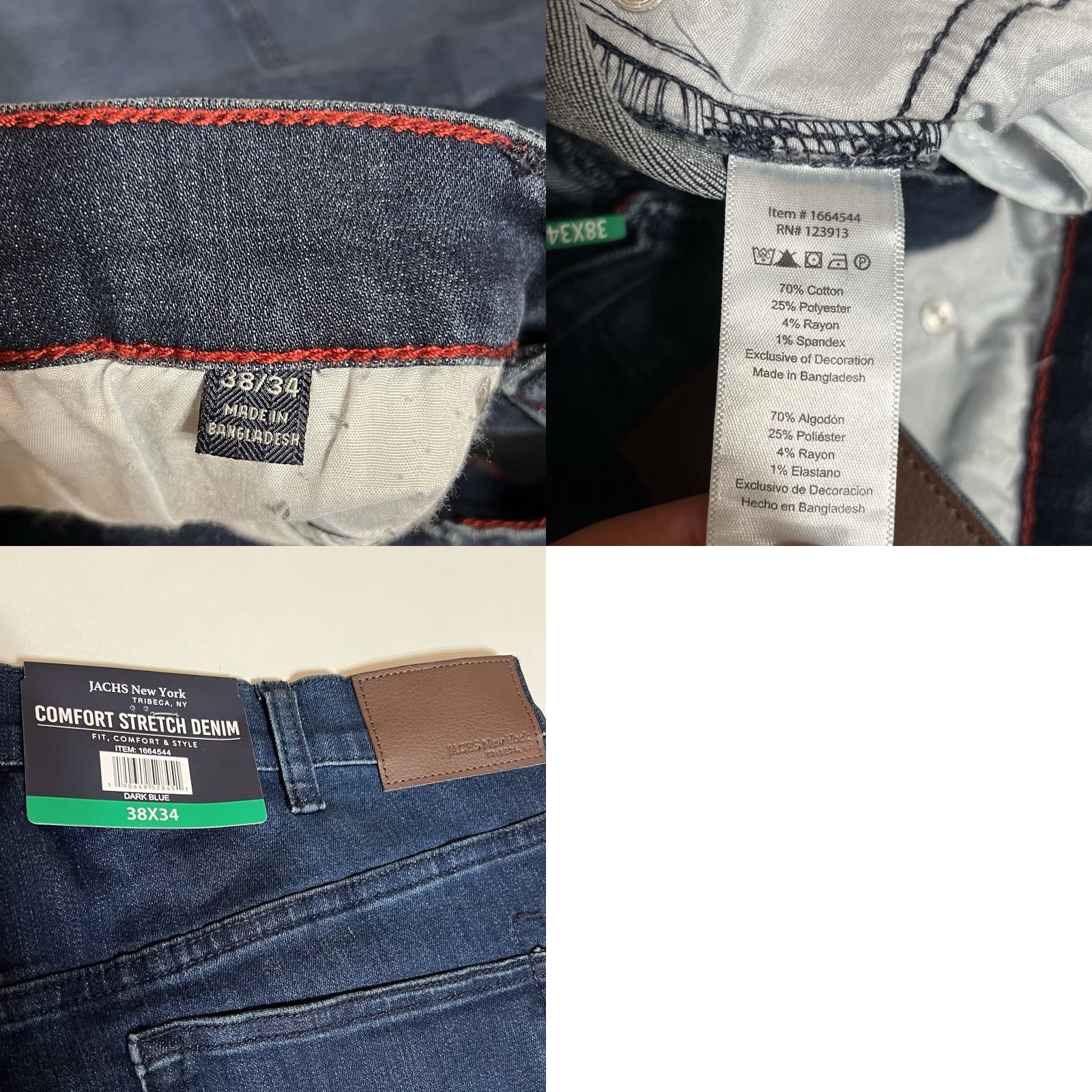 Denime JACHS New York Jeans Mens 38x34 Comfort Stretch Denim Blue Straight Fit NWT Size US 38 / EU 54 - 8 Thumbnail