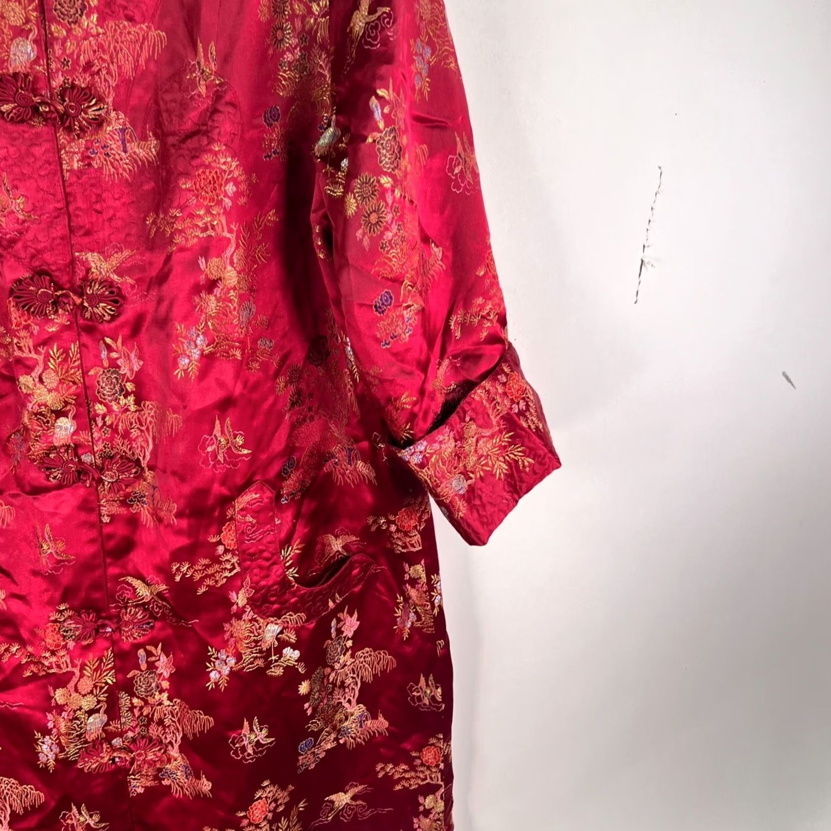 Vintage VINTAGE Esme Red Embroidered House Coat Shirt XXL 1990s Art Deco Silk Duster Jacket Rayon Womens Size XXL / US 16-18 / IT 52-54 - 3 Thumbnail