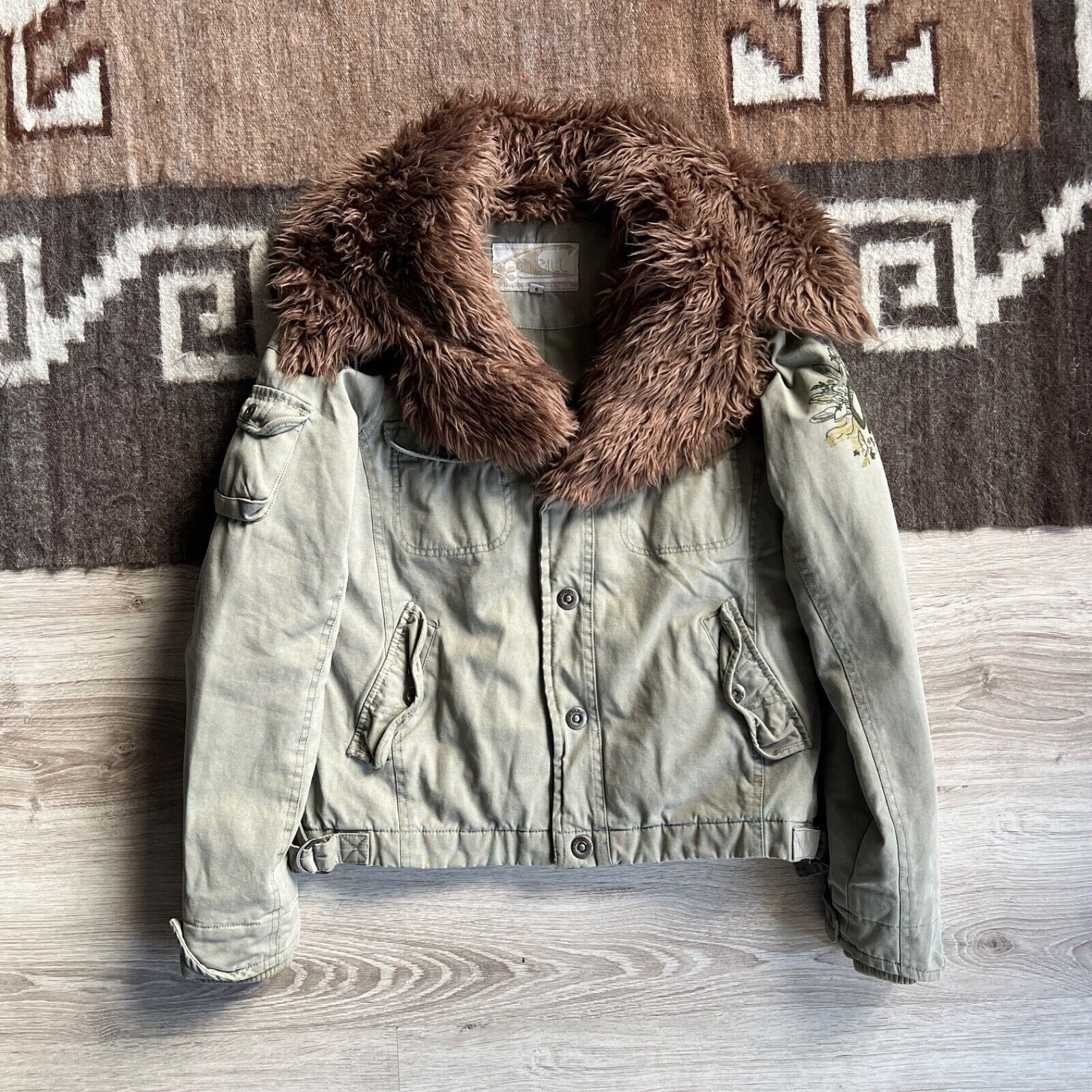 O'Neill O'Neill Vintage Y2K Fur Trim Cotton Crop Jacket 8927AC Size S / US 4 / IT 40 - 1 Thumbnail