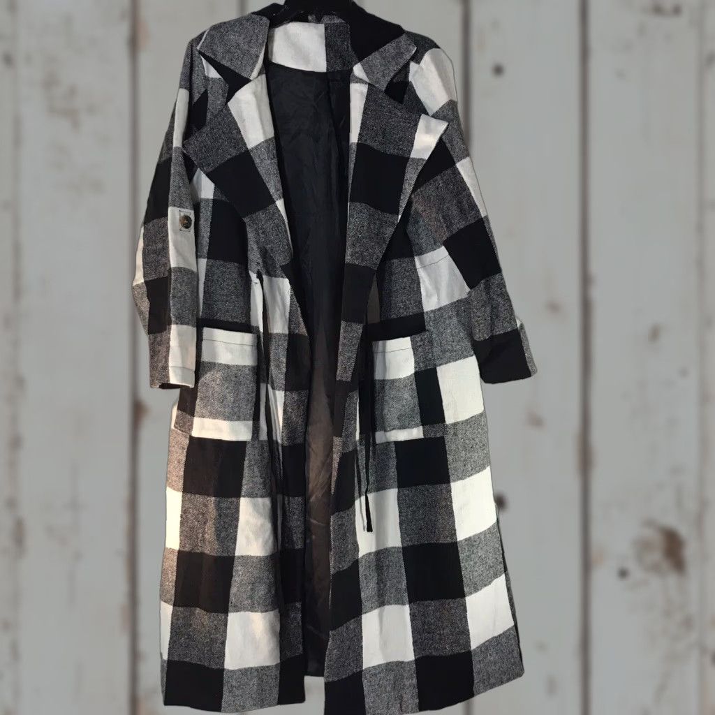 Shein VINTAGE SheIn Women’s Plaid Flannel Overcoat Long Coat Fall Winter XL Black/White Casual Business Size XL / US 12-14 / IT 48-50 - 1 Thumbnail