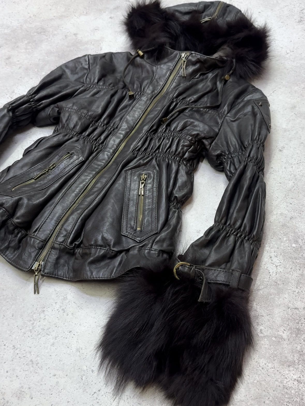 Japanese Brand Vintage Fur Leather/Fur Bandage Double Zip Leather Jacket Size US M / EU 48-50 / 2 - 9 Thumbnail