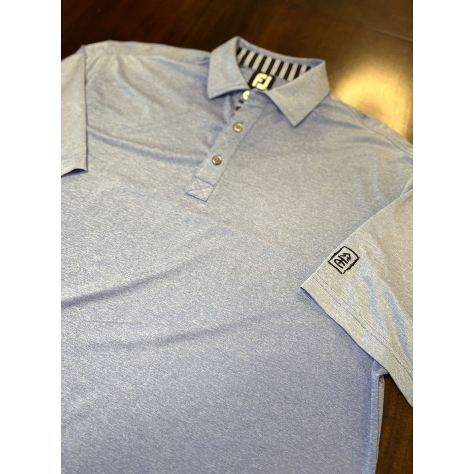 Footjoy FootJoy Golf Polo Shirt 3 Button Solid Blue Mens Large Polo shirt Short Sleeve Performance/All Seasons Breathable Stretch Size US L / EU 52-54 / 3 - 2 Thumbnail