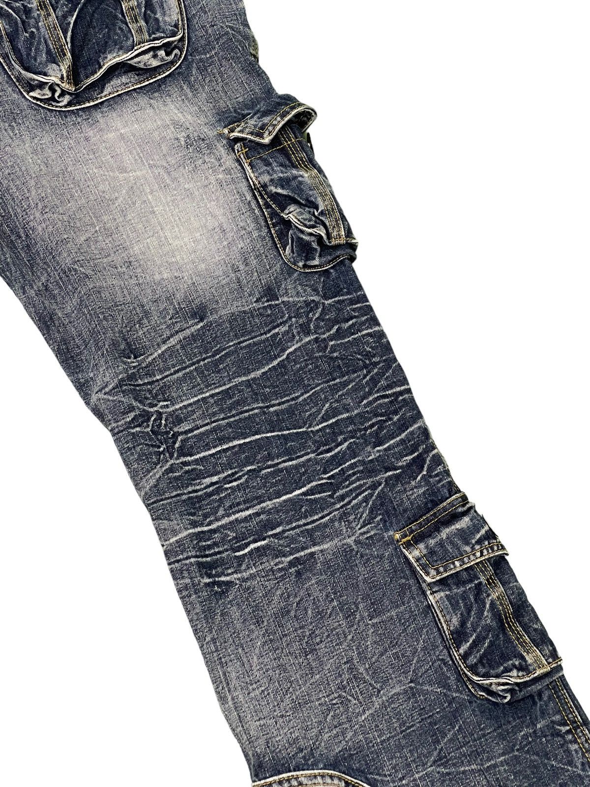 Japanese Brand Flare Jeans Cargo Topism Distress Acid Wash Boot Cut 7🟦4 Size US 33 - 18 Thumbnail