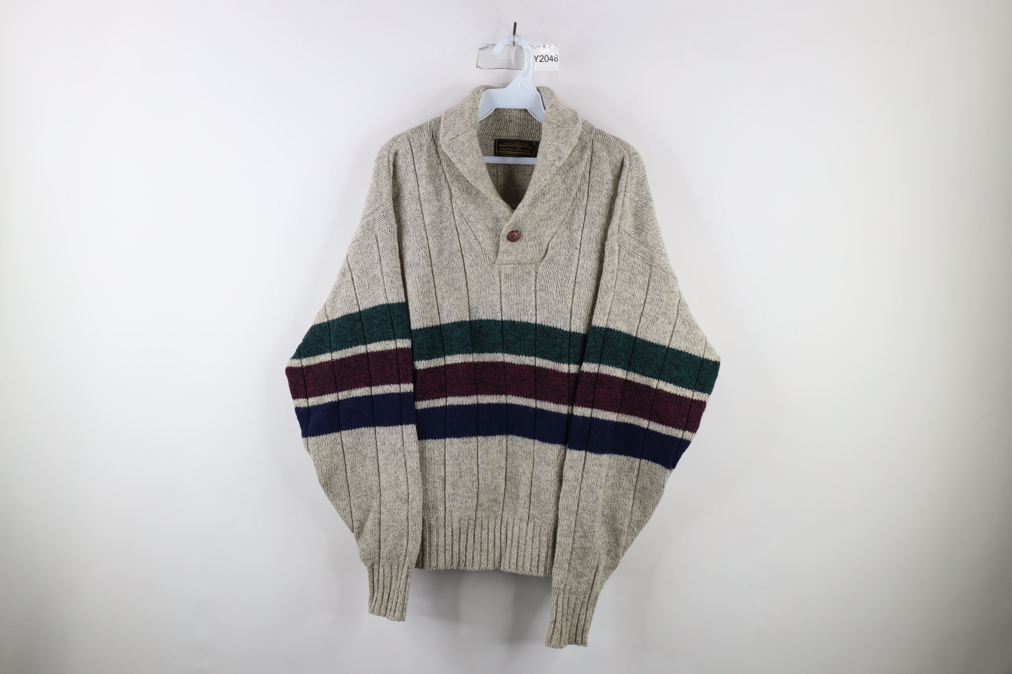 image of 90's Eddie Bauer Color Wool Knit Shawl Sweater Usa, Men's (Size Medium)