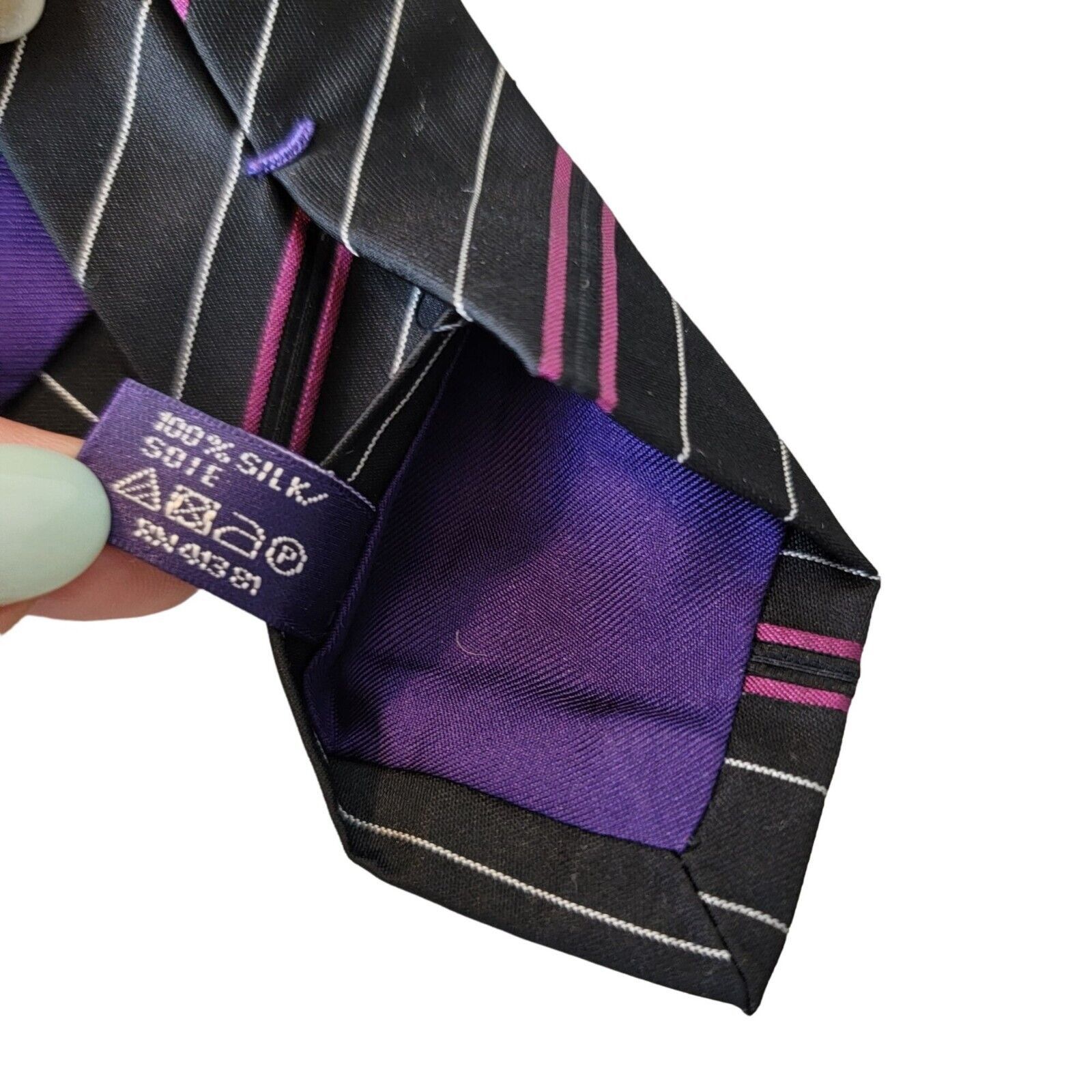 Ralph Lauren Ralph Lauren Purple Label 100% Silk Repp Neck Tie Mens Black Size ONE SIZE - 9 Thumbnail