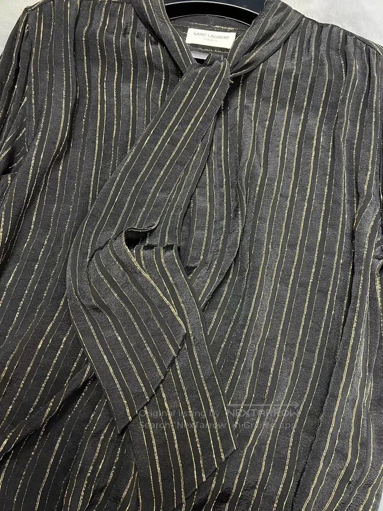Saint Laurent Paris Saint Laurent Paris Semi-Transparent Silk Bow Collar Shirt Size XS / US 0-2 / IT 36-38 - 4 Thumbnail