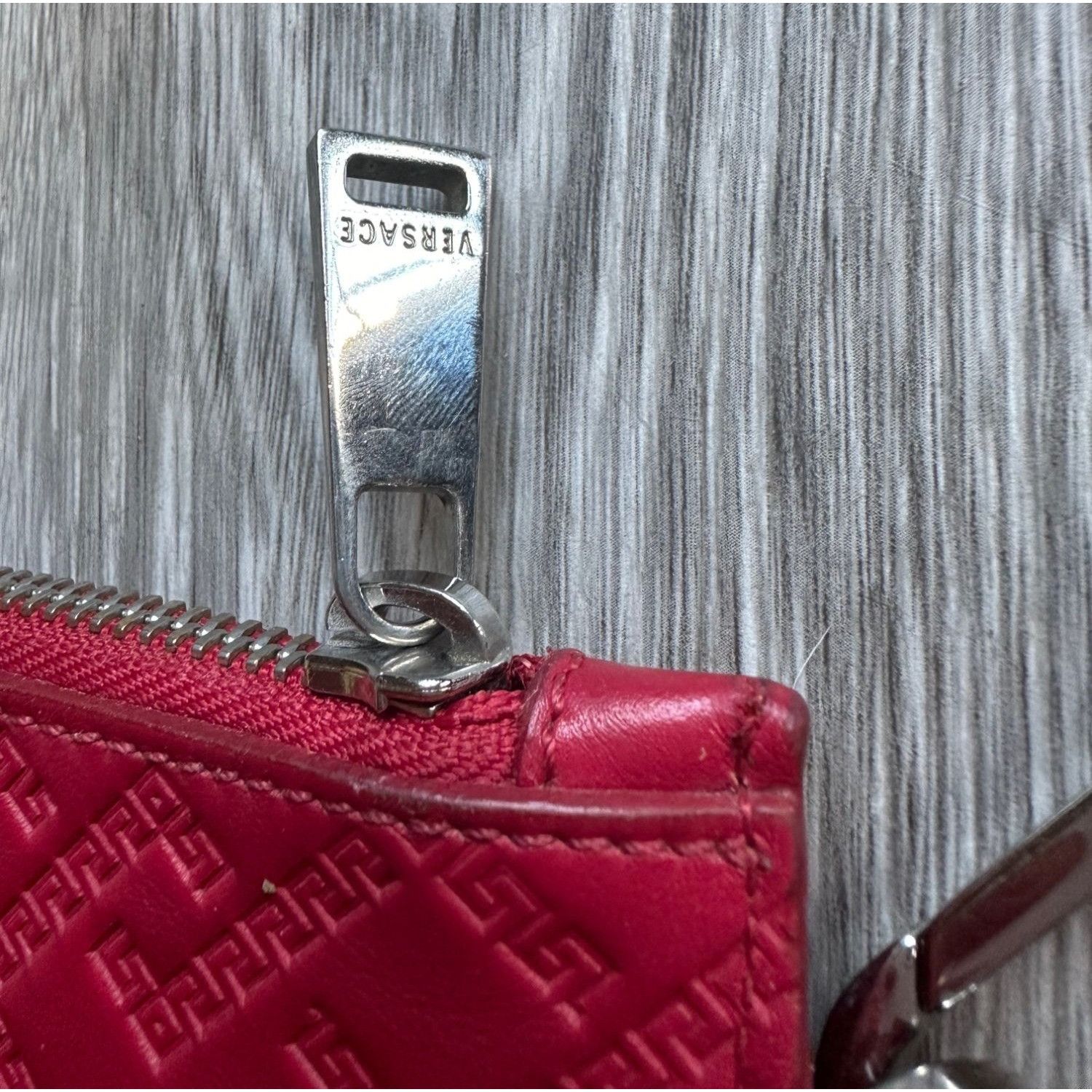 Versace Versace Large Red Logo Print Leather Wristlet Clutch Size ONE SIZE - 8 Thumbnail