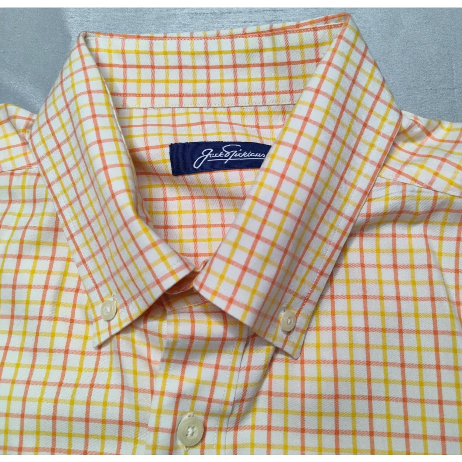 Vintage JACK NICKLAUS Men L Yellow Orange Check 100% Cotton Button-Up Shirt EUC Size US L / EU 52-54 / 3 - 7 Thumbnail