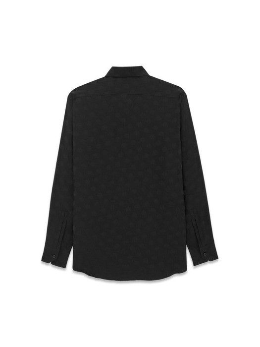 Saint Laurent Paris oc11z1225 646850 Shirt in Dotted Shiny And Matte Silk Black Size US L / EU 52-54 / 3 - 3 Thumbnail