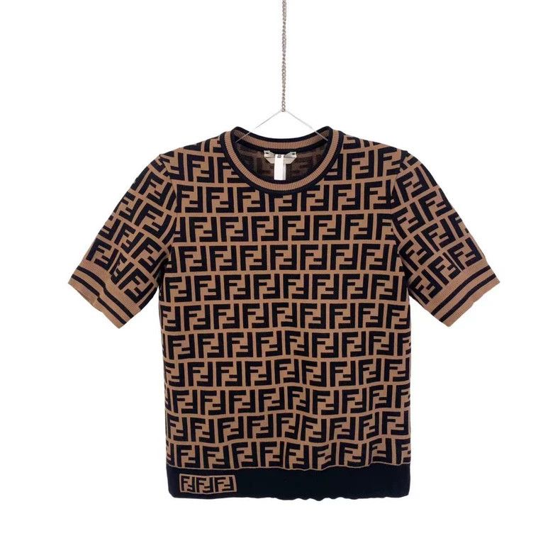 Fendi size 38 Old-fashioned full-print knitted short slee