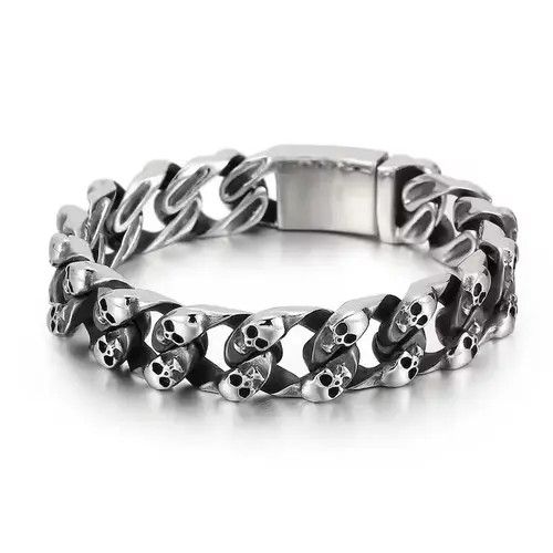 Jewelry Skull Bone Cuban Chain Bracelet Size ONE SIZE - 1 Thumbnail