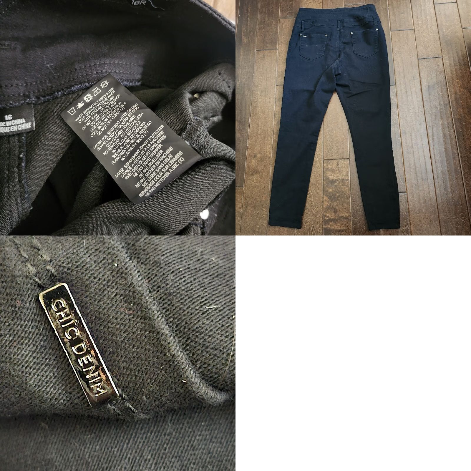 Vintage Chic Denim Jeans - 4 Button Black Denim Size 16 Womens Straight 5-Pocket Stretch Regular Inseam 30 in JS Size 38" / US 16 / IT 52 - 10 Thumbnail