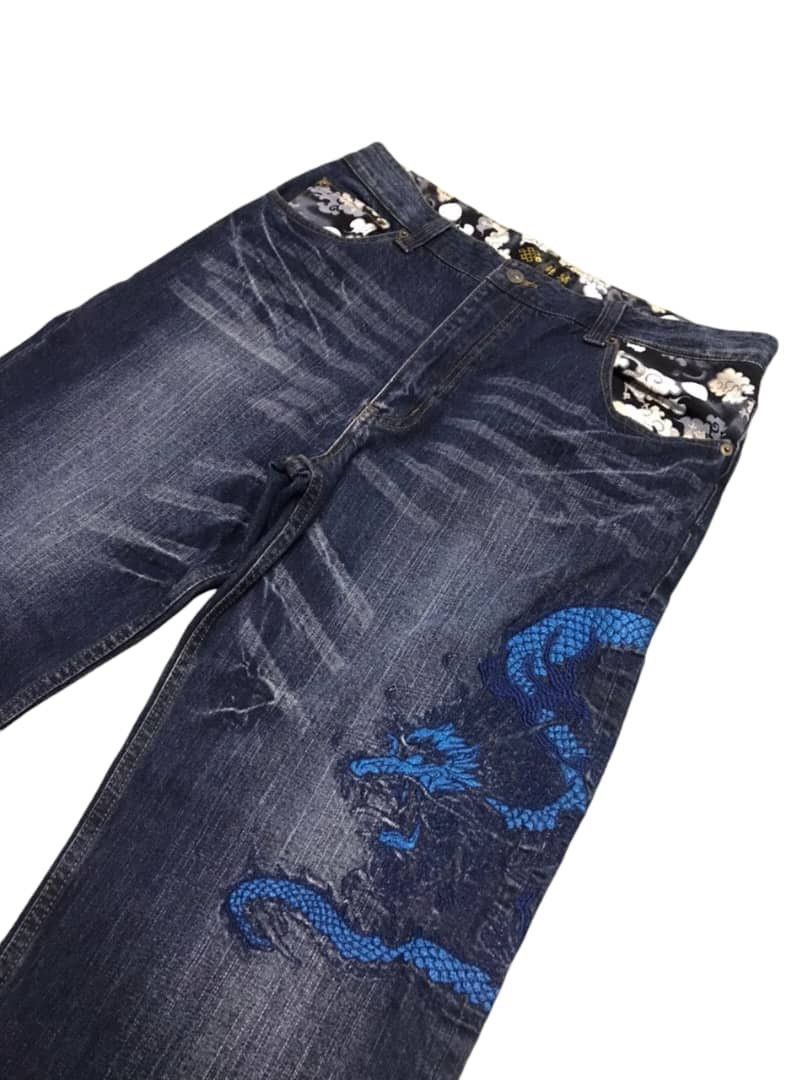 Vintage BINDING OFFER🔥🔥Blue Dragon Embroidered Denim Jeans Size US 36 / EU 52 - 3 Thumbnail