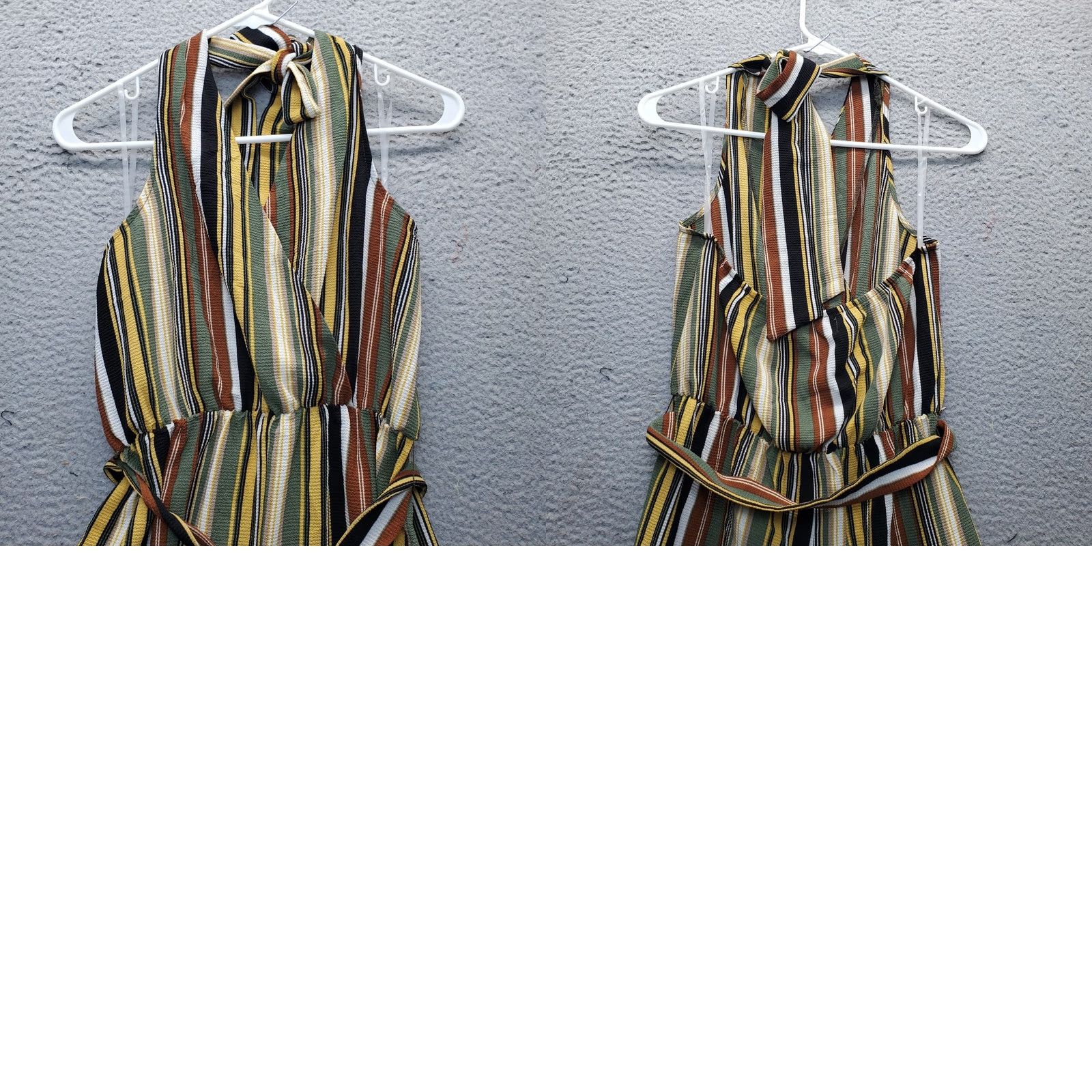 Almost Famous Almost Famous Jumpsuit Womens M Halter Wrap Front Striped Sleeveless Multicolor Wide-Leg Casual Size 32" / US 10 / IT 46 - 8 Thumbnail