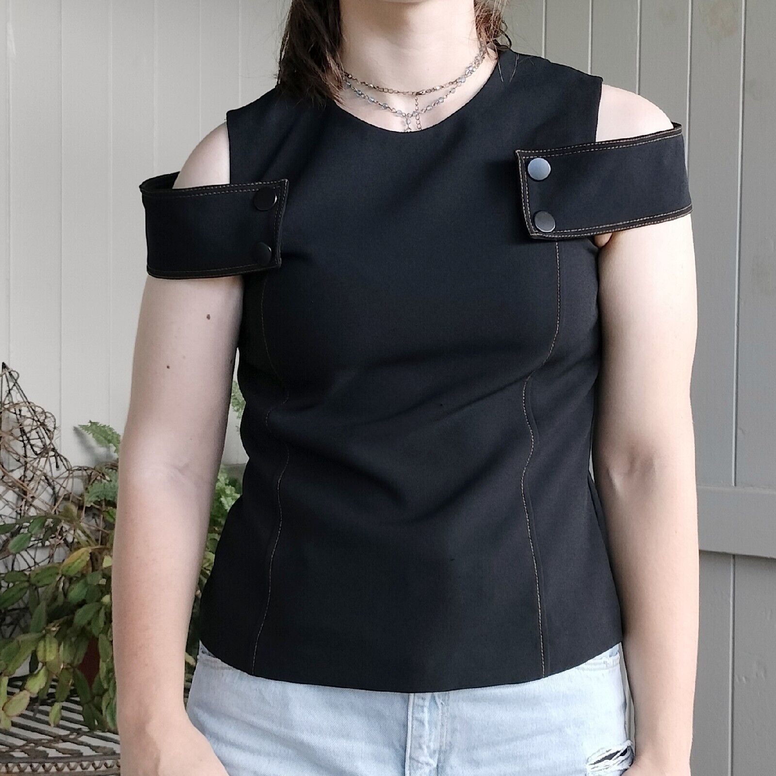 Designer × Man Made In Australia Veronika Maine Blouse Black Short Sleeve Hunger Games Size M / US 6-8 / IT 42-44 - 4 Thumbnail