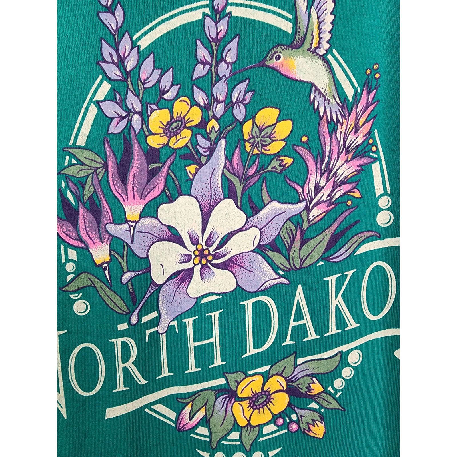 Jerzees × Vintage Vintage North Dakota Shirt Flower Nature Teal 90s T-shirt L Size US L / EU 52-54 / 3 - 4 Thumbnail