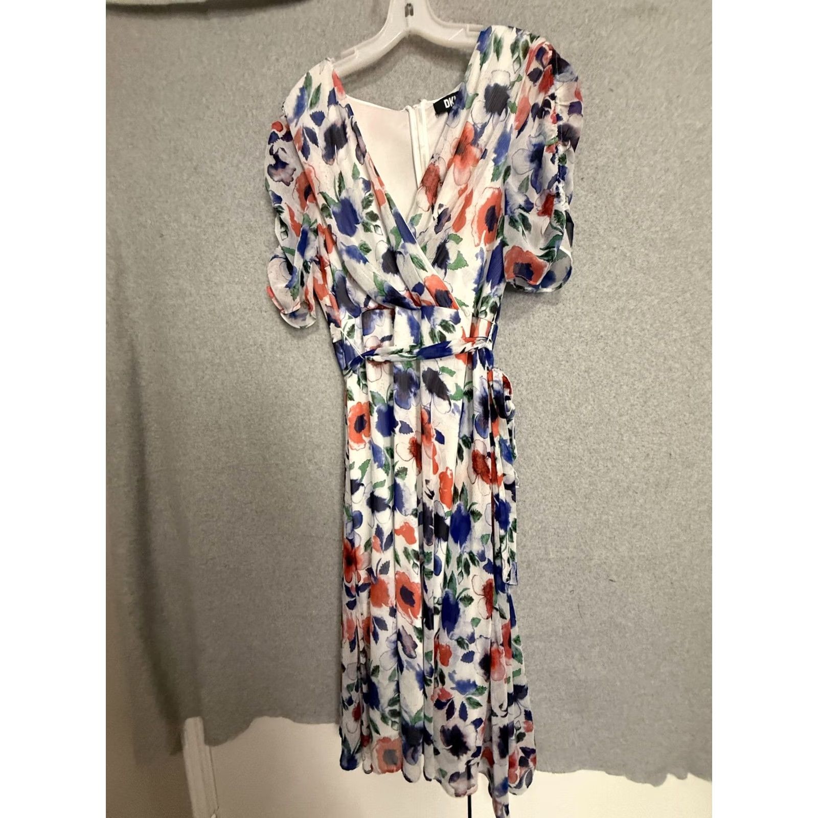 DKNY DKNY Dress Womens 16 Multicolor Floral Chiffon Wrap V-Neck Puff Sleeve Midi Dress Size XXL / US 16-18 / IT 52-54 - 2 Thumbnail