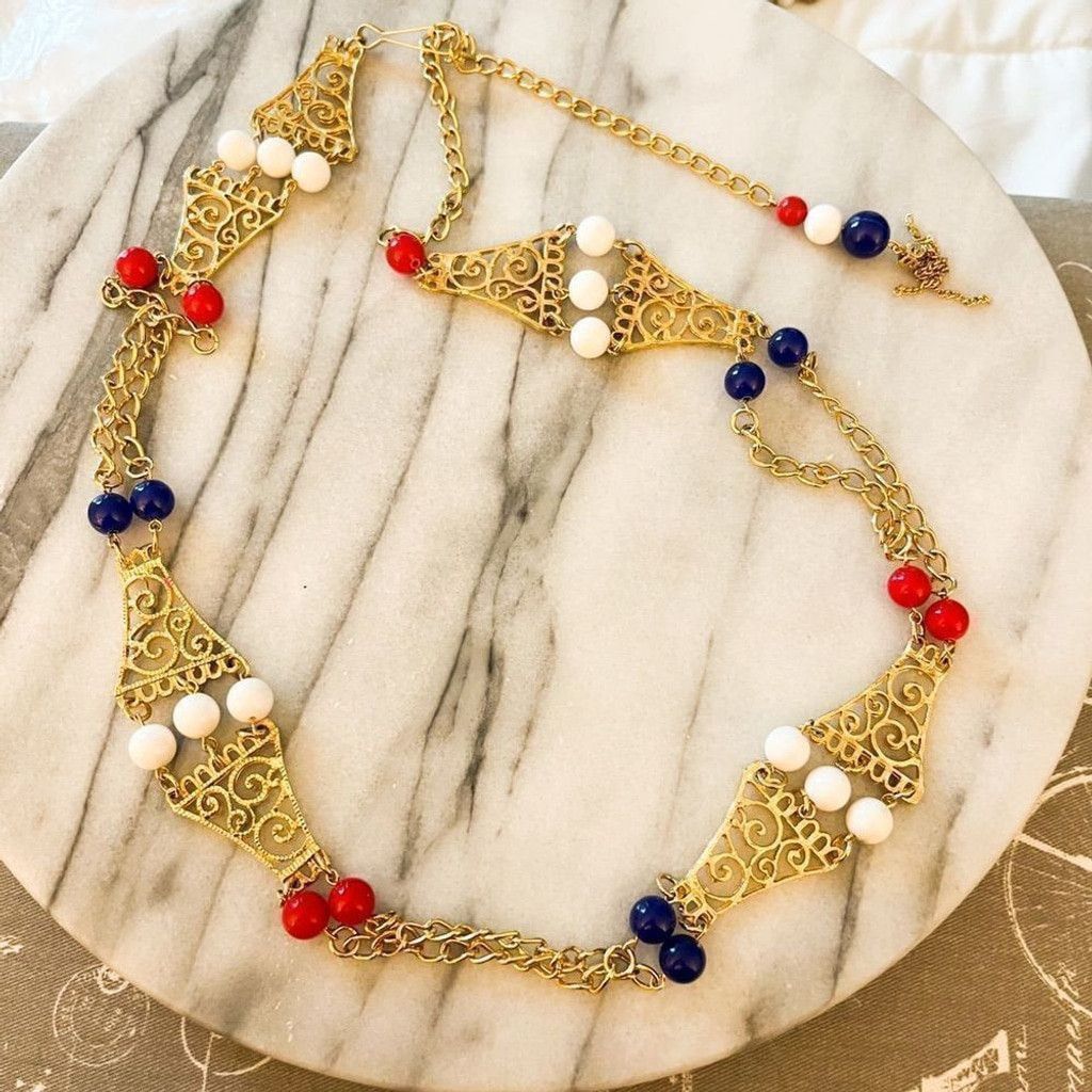 Vintage Vintage Ornate Gold Necklace with Bead Accent Size ONE SIZE - 1 Thumbnail
