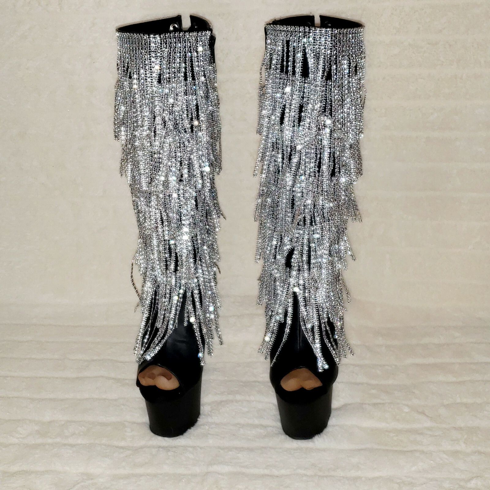 Other Adore 2024 Silver Fringe Black Platform 7" High Heel Fringe Size US 11 / IT 41 - 8 Thumbnail