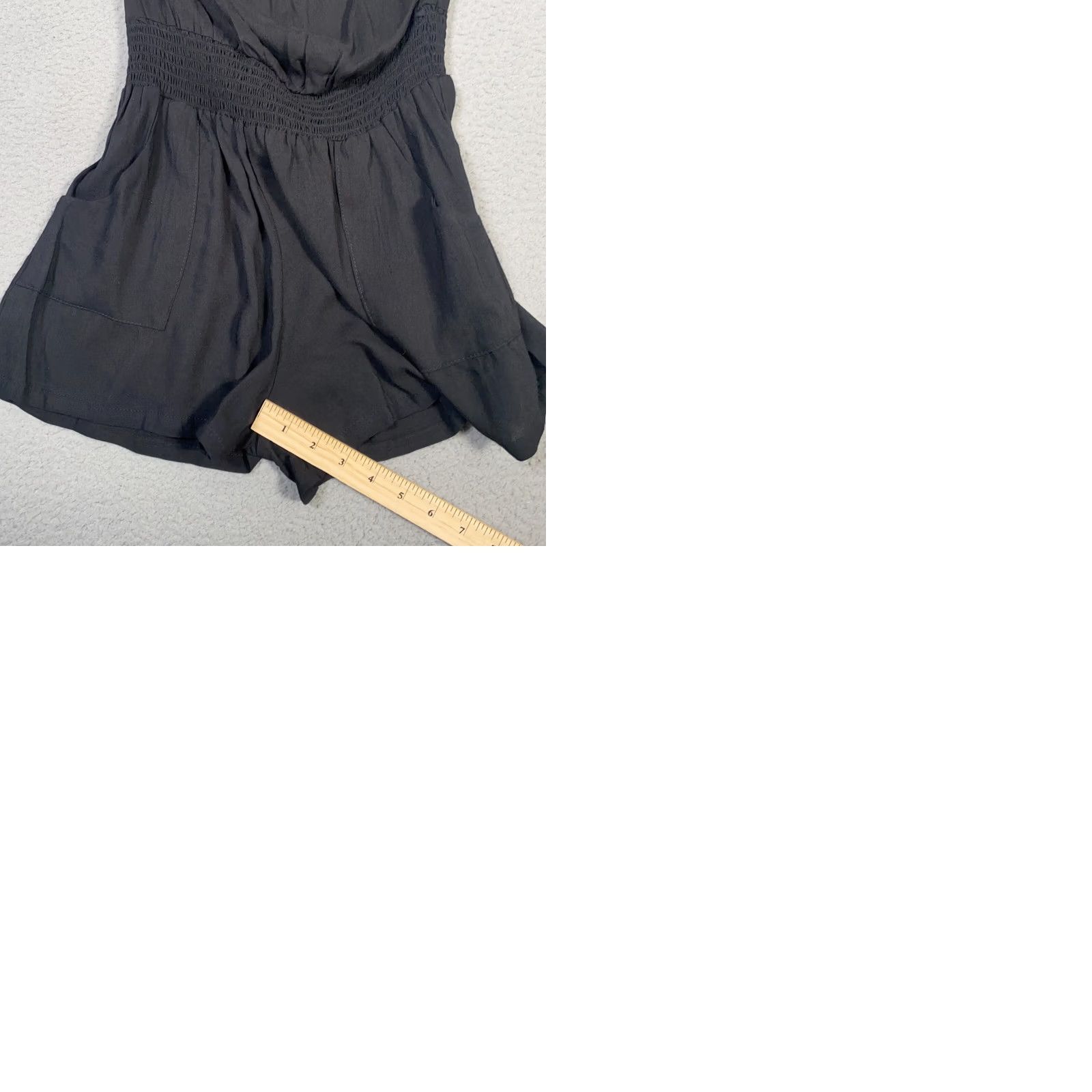 Vintage Mimi Chica Womens Romper Shirt One-Piece Strapless Pocket Smocked Ruffle Y2K Black Medium Size 32" / US 10 / IT 46 - 9 Thumbnail