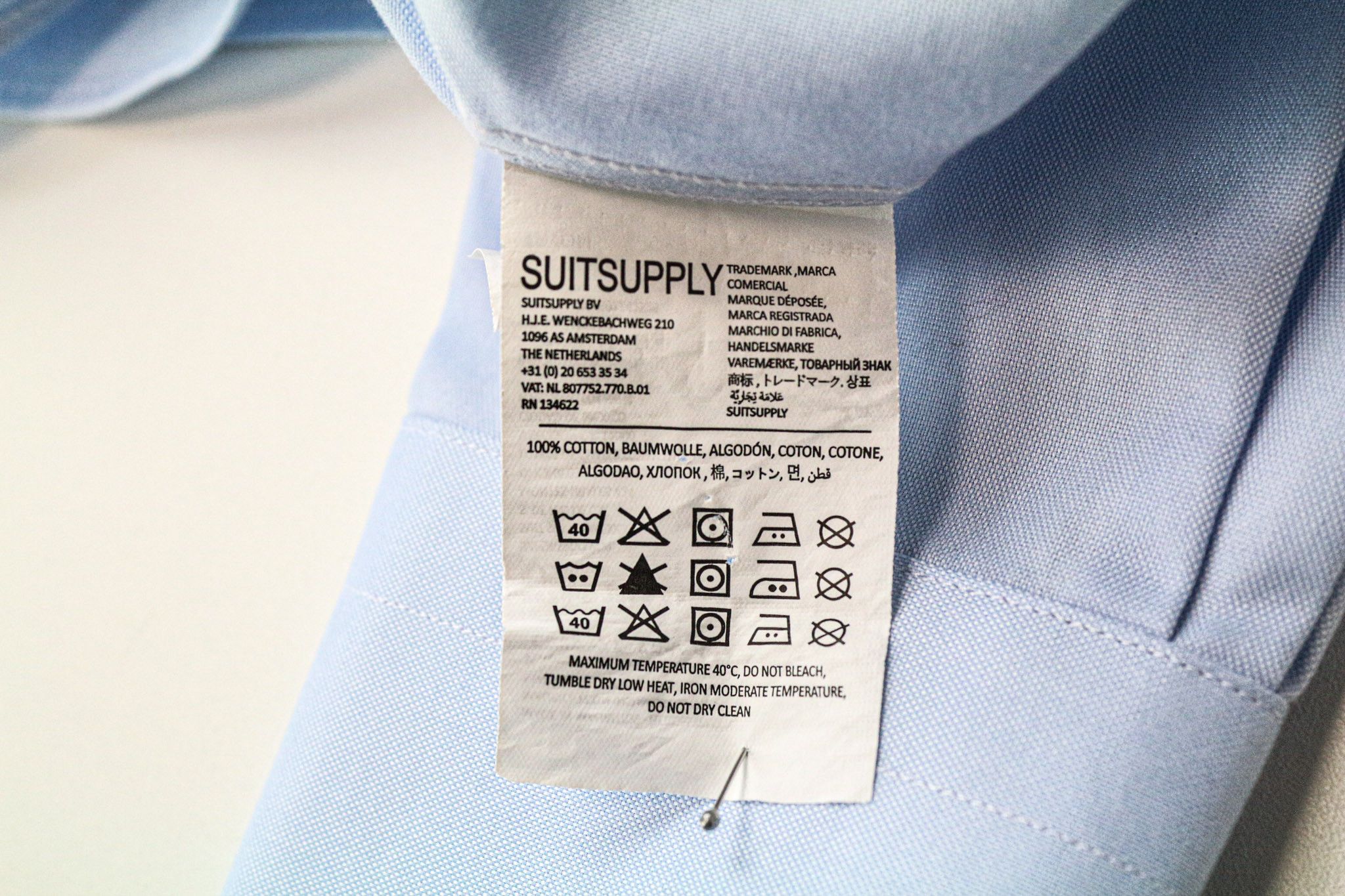 Suitsupply 38L/15L Slim Blue Cotton Spread Collar Shirt 77030 Size 38R - 6 Thumbnail