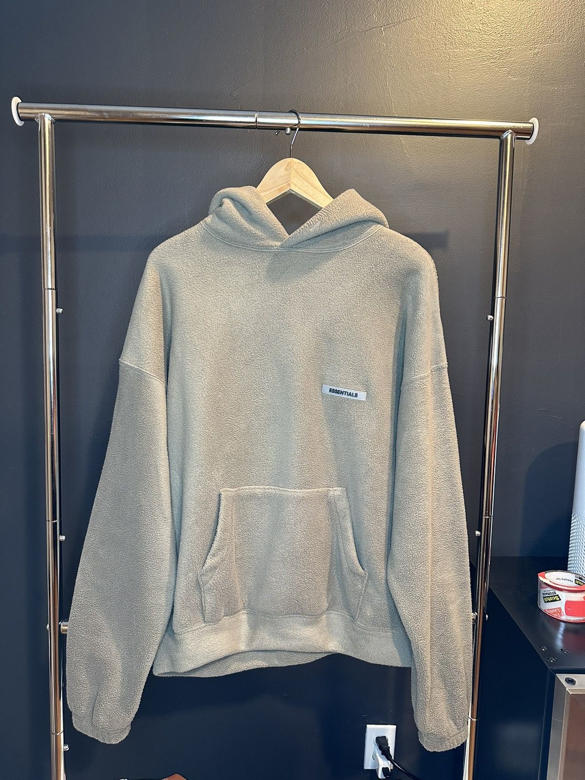 fear of god essentials polar fleece hoodie taupe