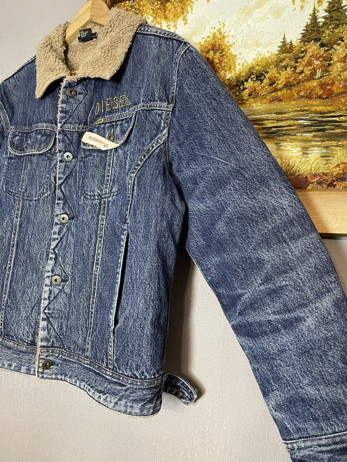 Diesel Vintage Diesel Cropped Washed Denim Sherpa Jacket Hedi RRL Size US XL / EU 56 / 4 - 6 Thumbnail