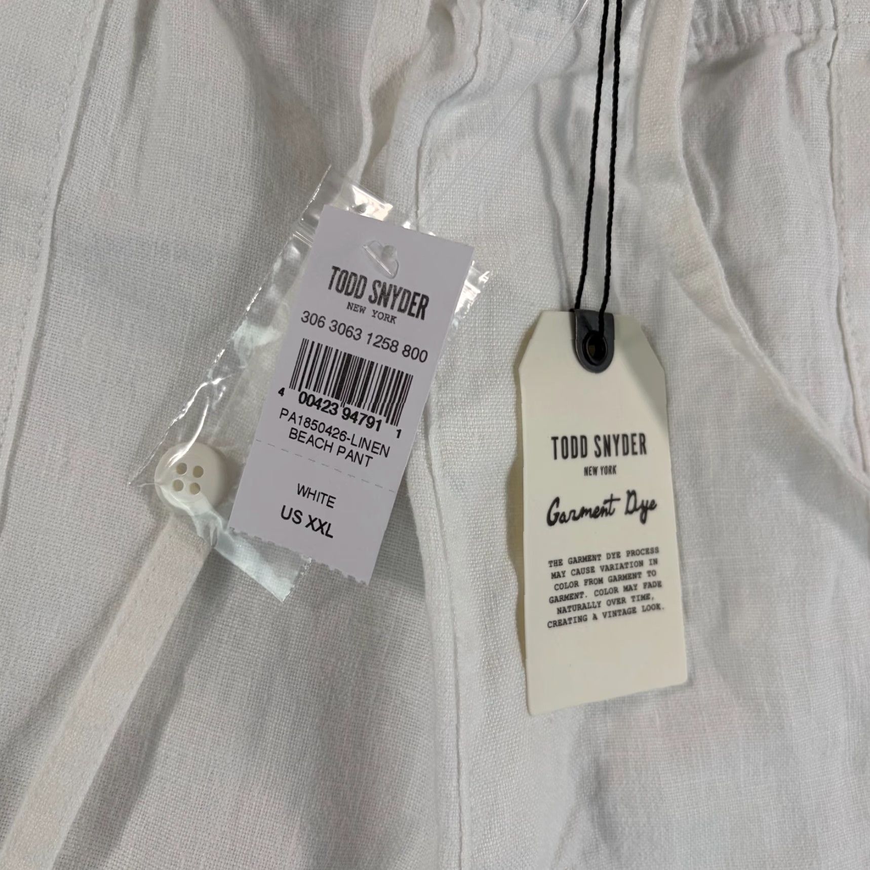Todd Snyder TODD SNYDER Straight Fit 100% Linen Beach Pants White Men 2XL Drawcord NWT Pants Beach White 2XL Mens Size US 39 - 3 Thumbnail