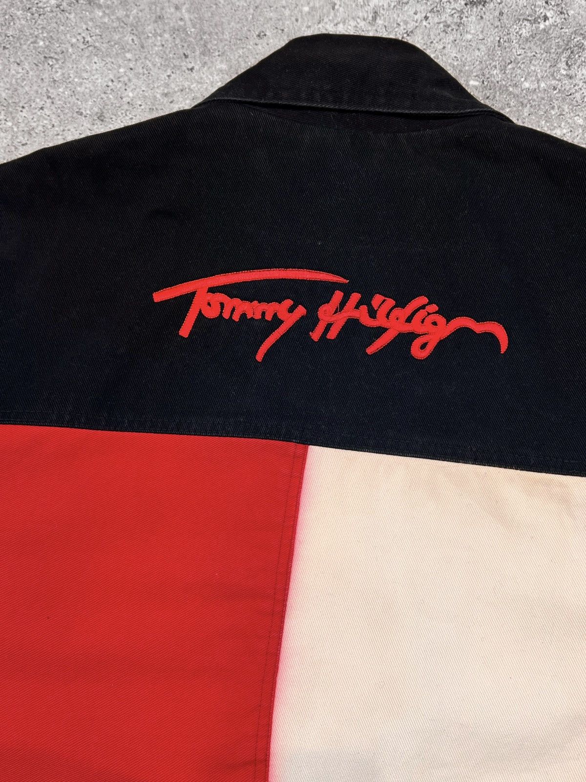 Vtg Tommy Hilfiger Spellout Flag Logo Jacket Blue