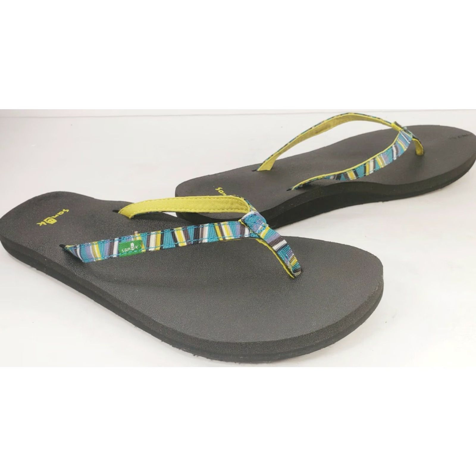 Sanuk Sanuk Women’s Flip Flops Teal Multicolor Yoga Mat Sandals Size 7 M Womens Casual Slide-on Flat Geometric Pattern Size US 7 / IT 37 - 5 Thumbnail