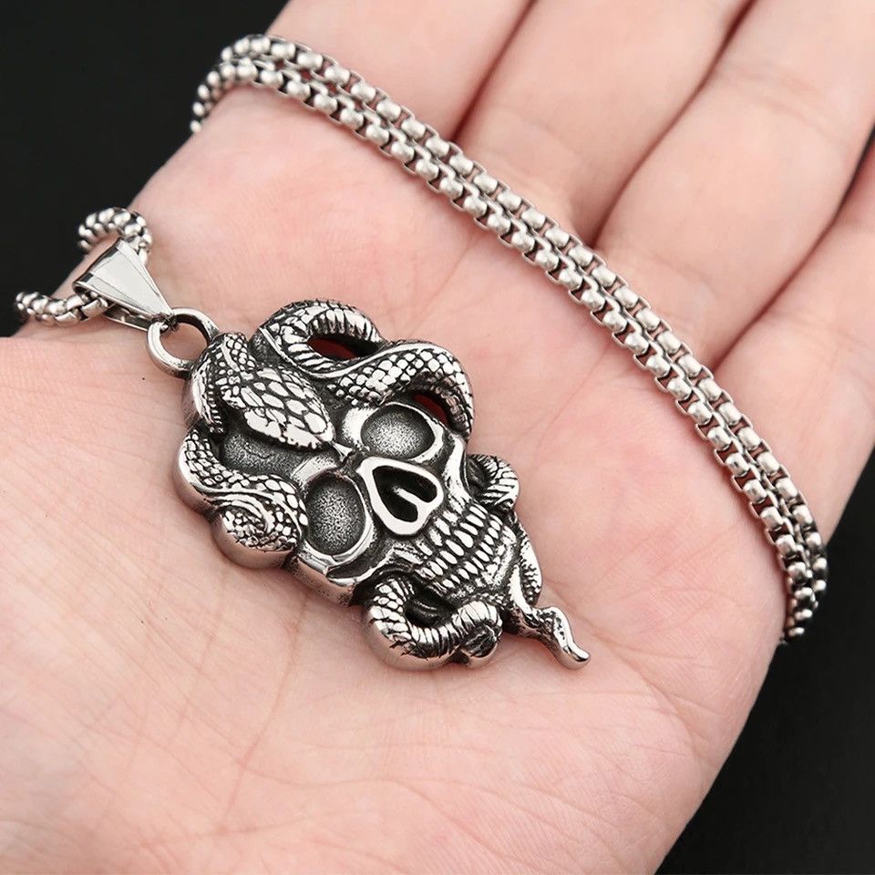 Jewelry Gothic Vintage Snake Skull Necklace Size ONE SIZE - 3 Thumbnail