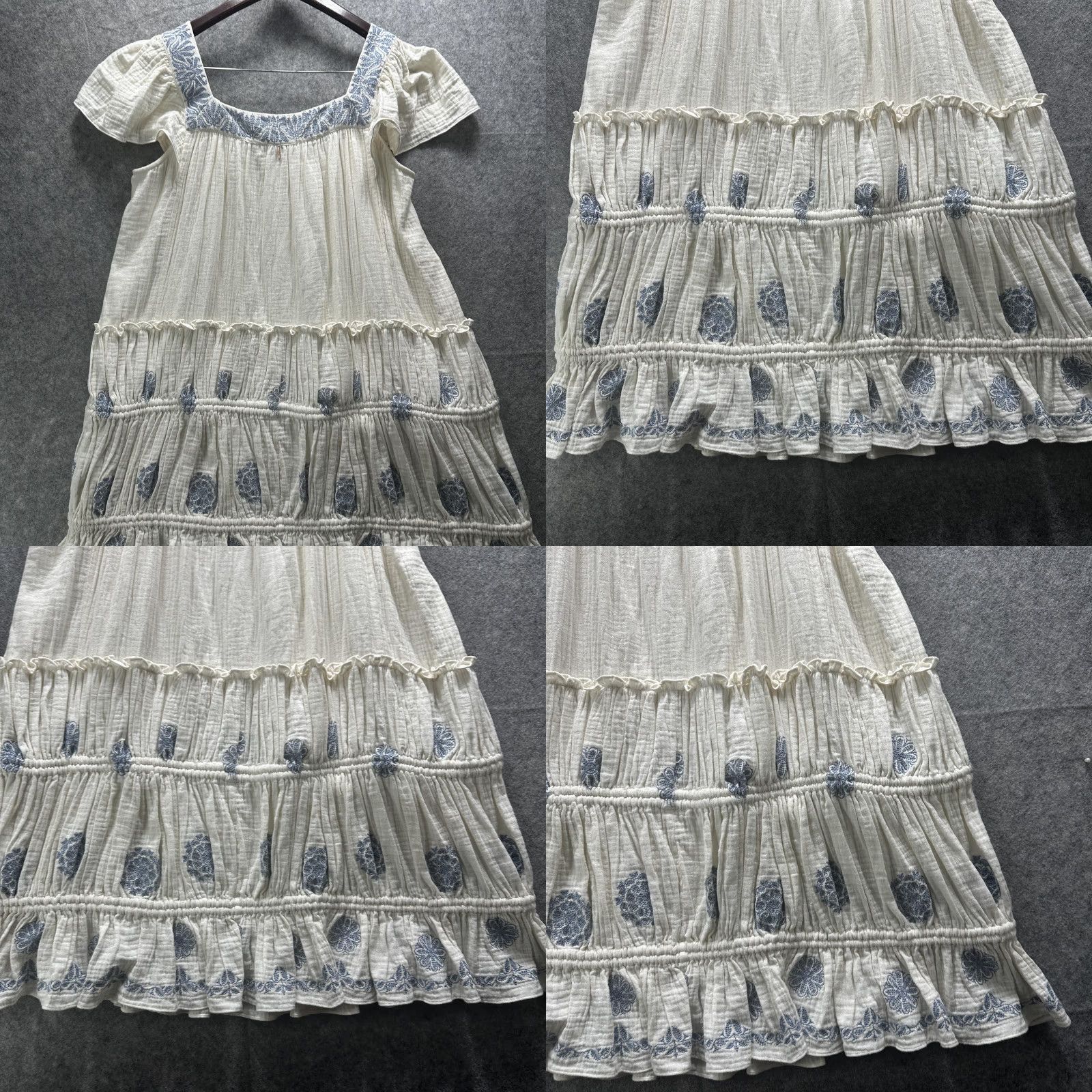 MISA Los Angeles Misa Los Angeles Dress Womens L White Embroidered Floral Boho Tiered Cotton Size L / US 10 / IT 46 - 10 Thumbnail