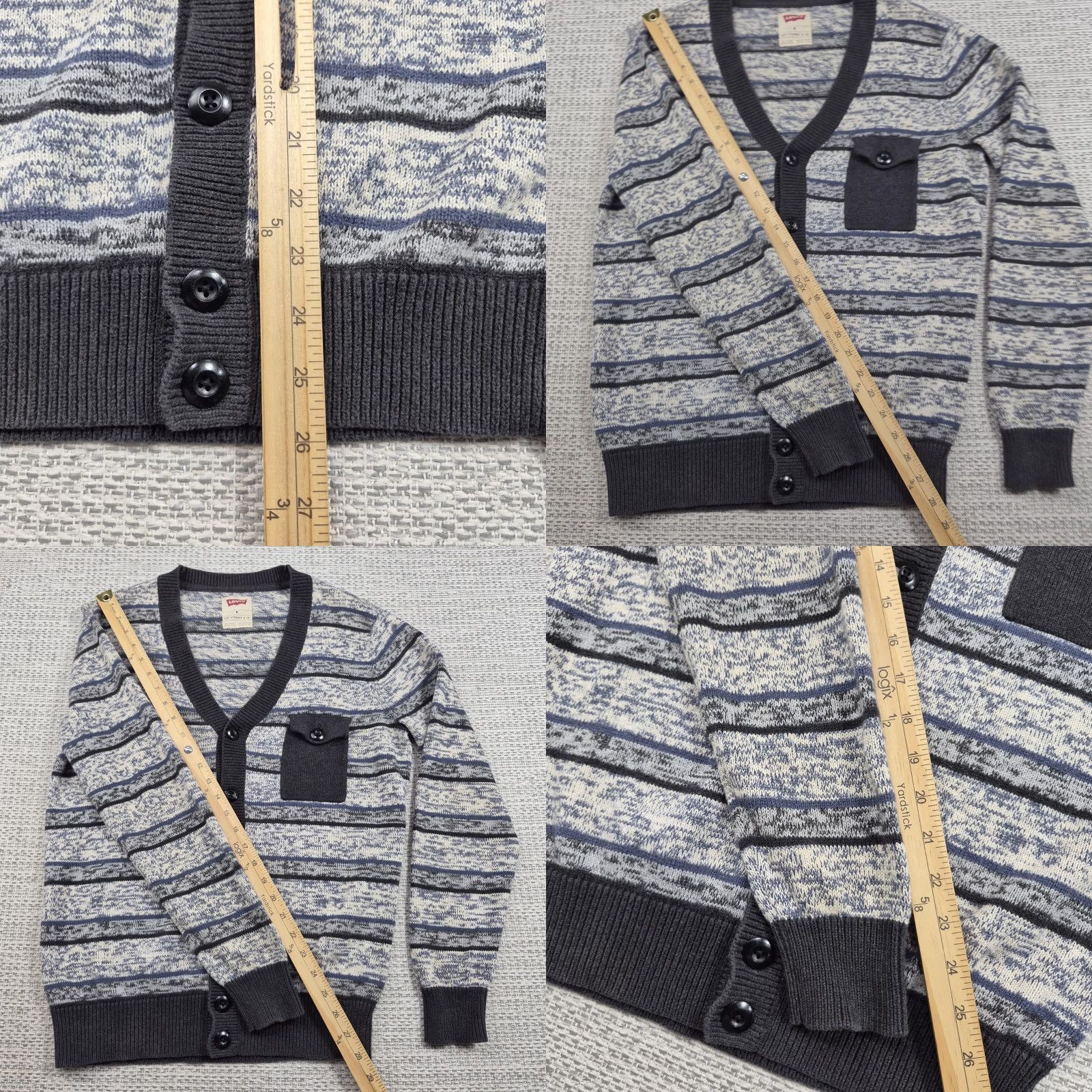 Levi's VINTAGE Levi's Cardigan Sweater Mens M Gray Striped Chest Pockets Button Up Knit 90s Casual Size US M / EU 48-50 / 2 - 9 Thumbnail