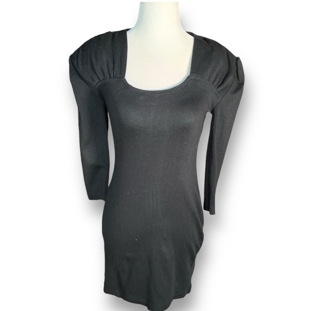 Vintage Vintage Marnie West Black Mini Dress Gathered Pleated Should Size XS / US 0-2 / IT 36-38 - 9 Thumbnail