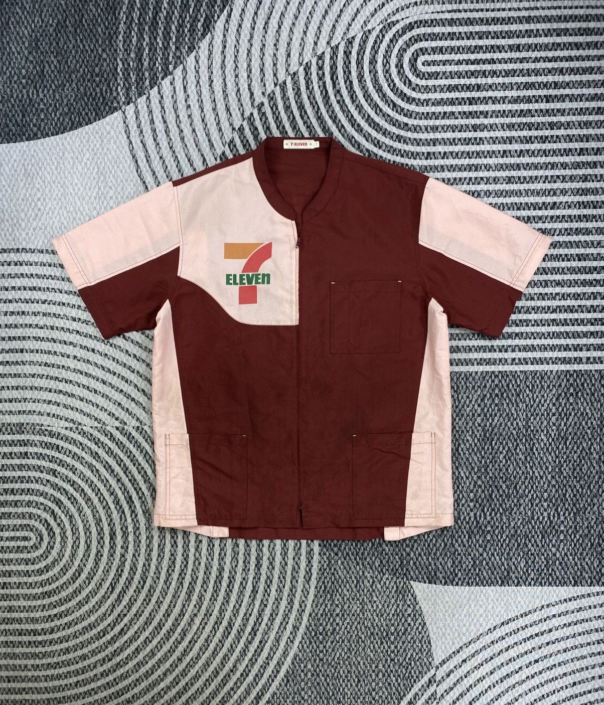 Vintage 7 Eleven Uniform Zipper Maroon Jacket
