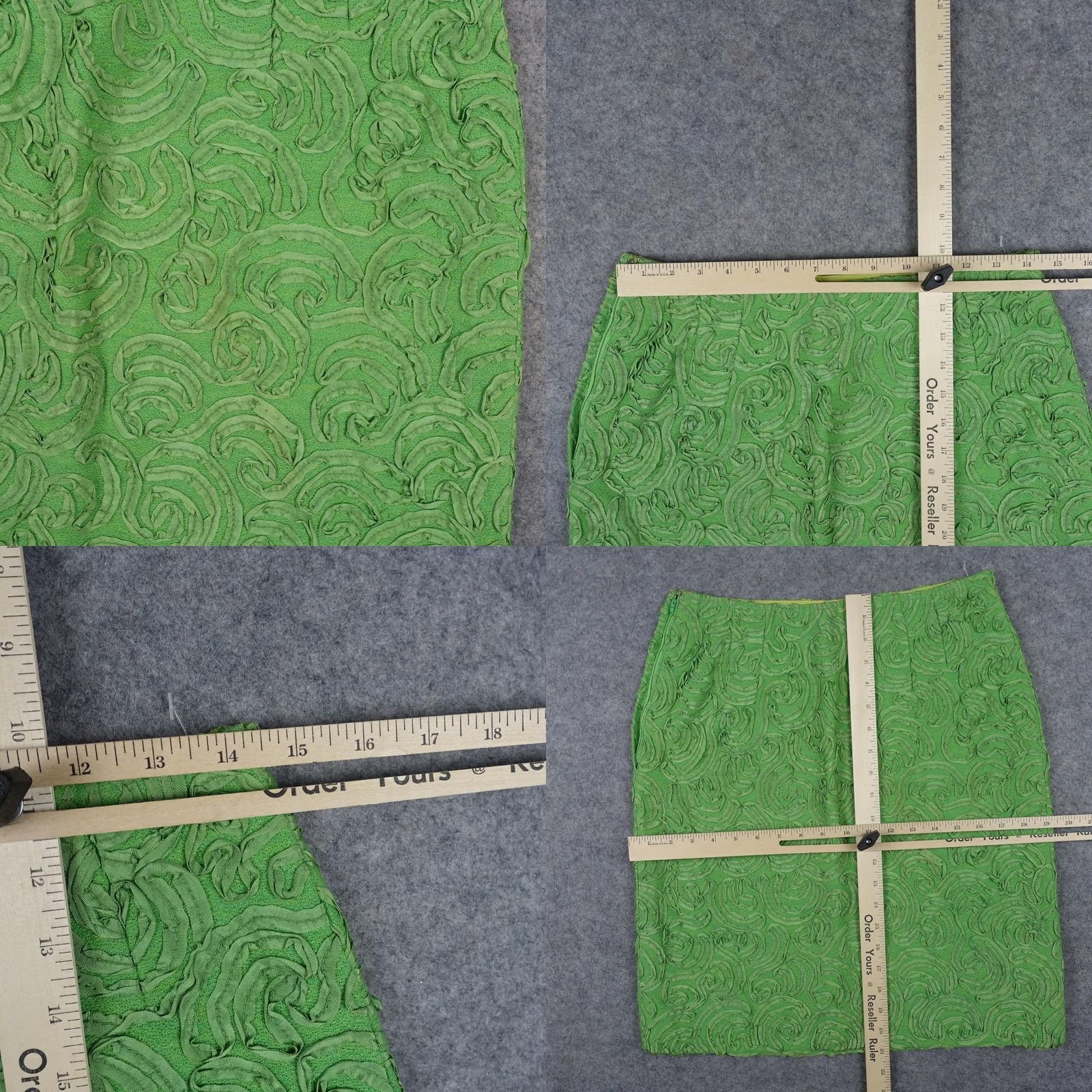 Vintage VINTAGE Sophisticated Miss Skirt Womens 14 Green Floral Applique Ruffle Pencil Mole? Size 36" / US 14 / IT 50 - 9 Thumbnail