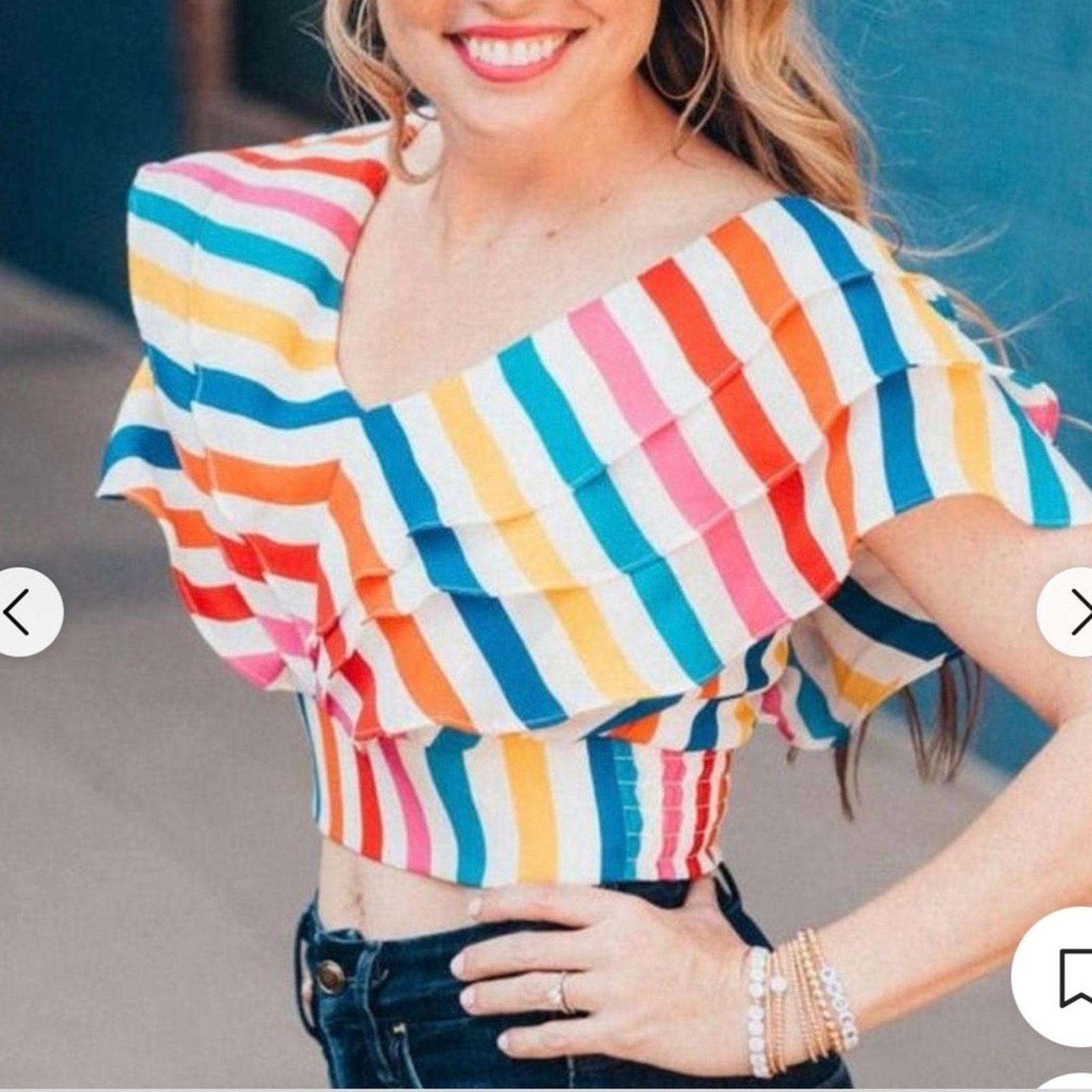 Other Color Me Courtney $130 Striped Ruffle Crop Top Size 0 Size XS / US 0-2 / IT 36-38 - 3 Thumbnail