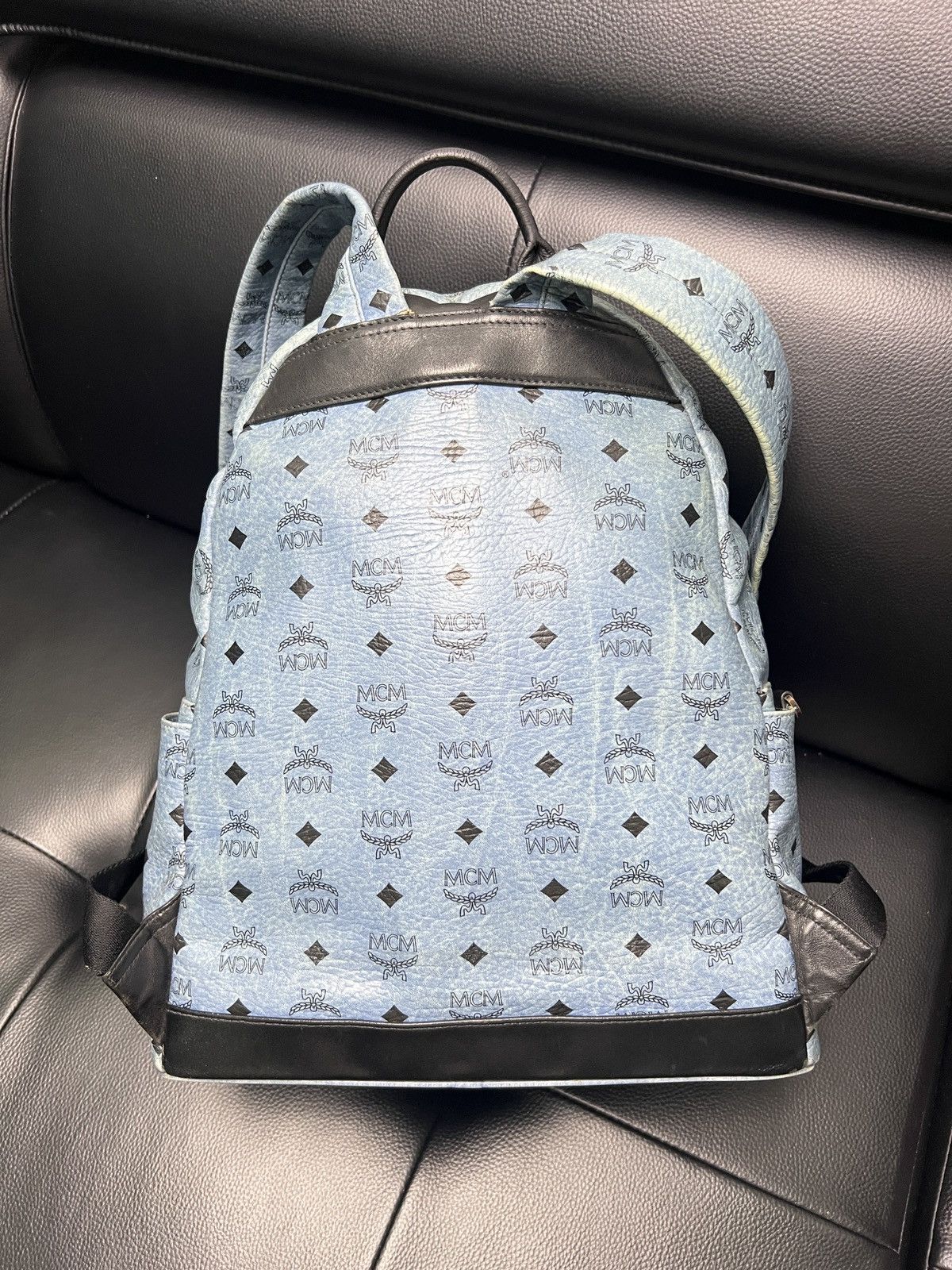 MCM MCM Dusty Blue Monogram Studded Backpack Size ONE SIZE - 11 Thumbnail