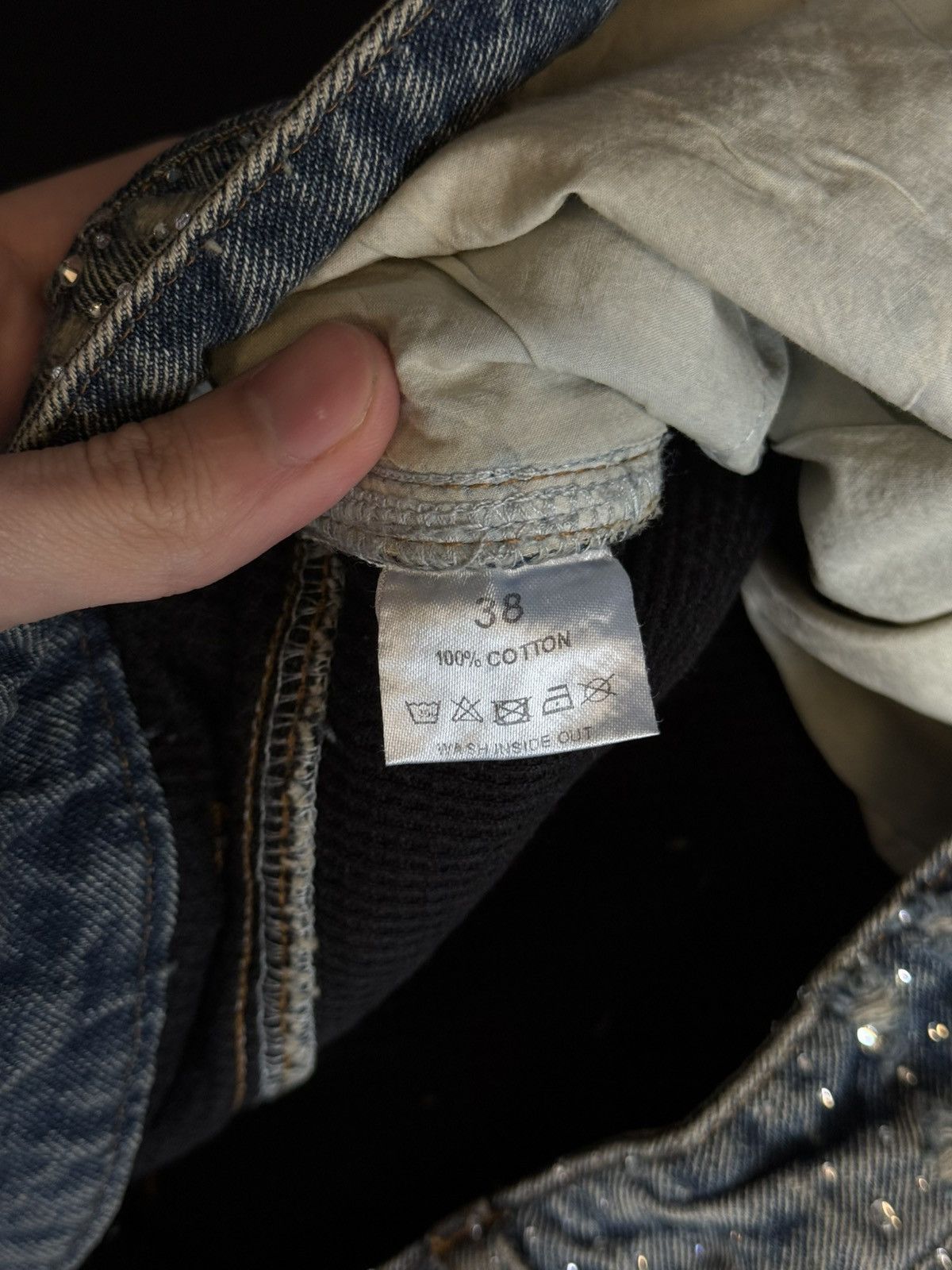 Vale Valley Stone Crystal Rhinestone Baggy Blue Jeans Size 38 Size US 38 / EU 54 - 10 Thumbnail