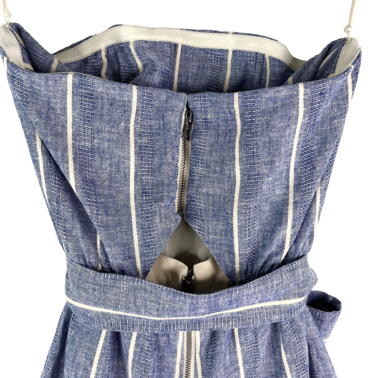 ALICE + OLIVIA Lucie Linen Striped Strapless Jumpsuit 0