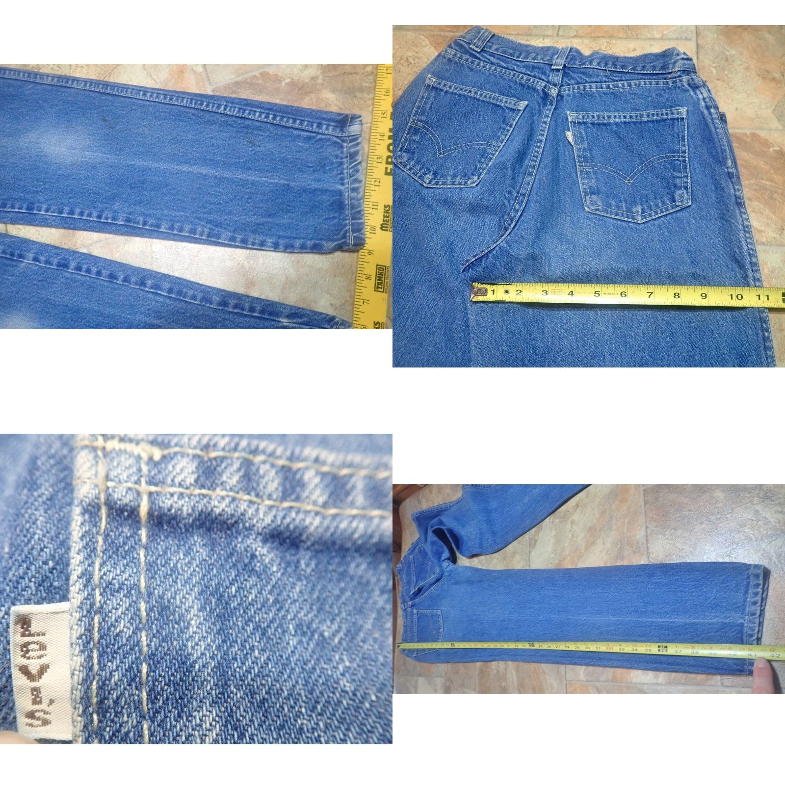 Levi's VINTAGE Levi's Jeans Women High Rise 29x30 Blue Blue Denim 100% Cotton USA Made 500 Series Mom Jeans 90s Distressed Wool? Size 29" - 9 Thumbnail