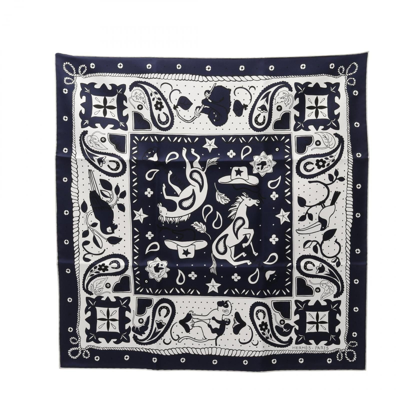 Hermes Hermes Carres 55 Silk Bandana Animaux Scarf Navy White Size ONE SIZE - 1 Thumbnail