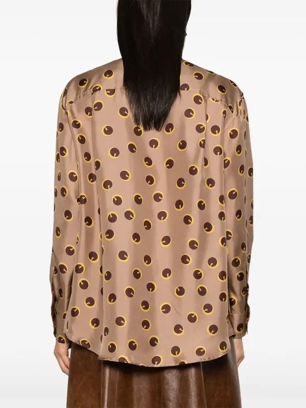 Fendi o1loc1c0126 Printed Silk Shirt in Brown Size L / US 10 / IT 46 - 3 Thumbnail