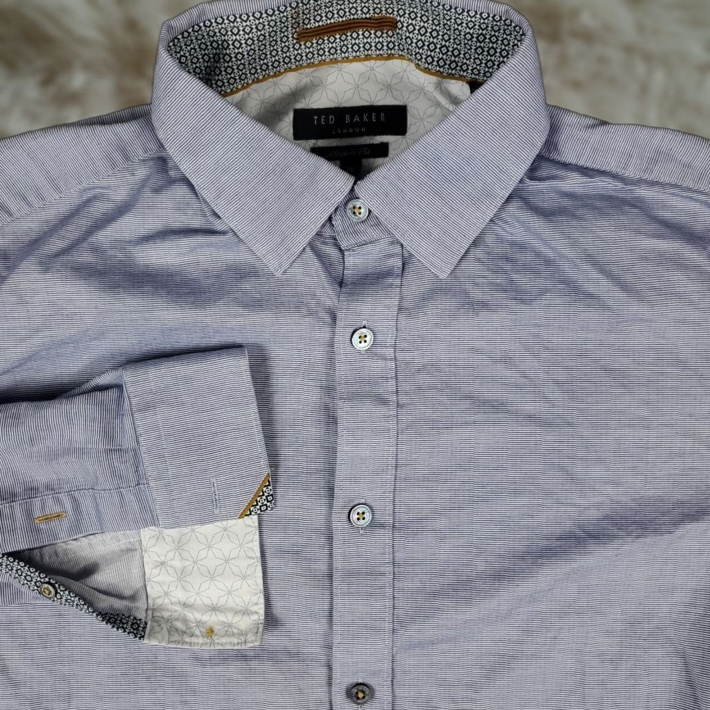 Ted Baker VINTAGE None Shirt Men Size 16 Blue Dress Button Up Long Sleeve Business Casual Formal Wedding Size 42R - 1 Thumbnail